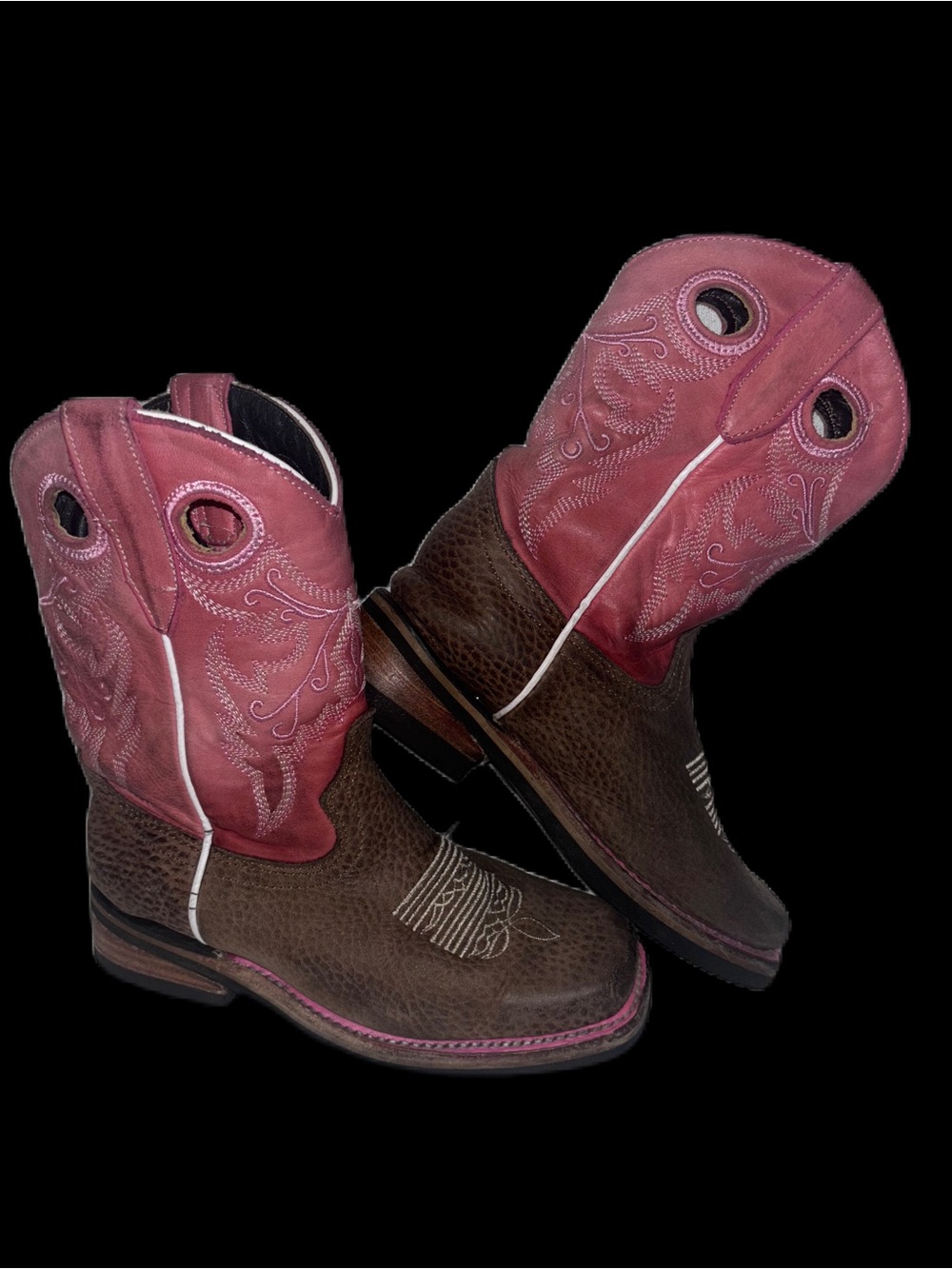 Soto Brown & Pink Western Cowboy Boots Girls Size 1